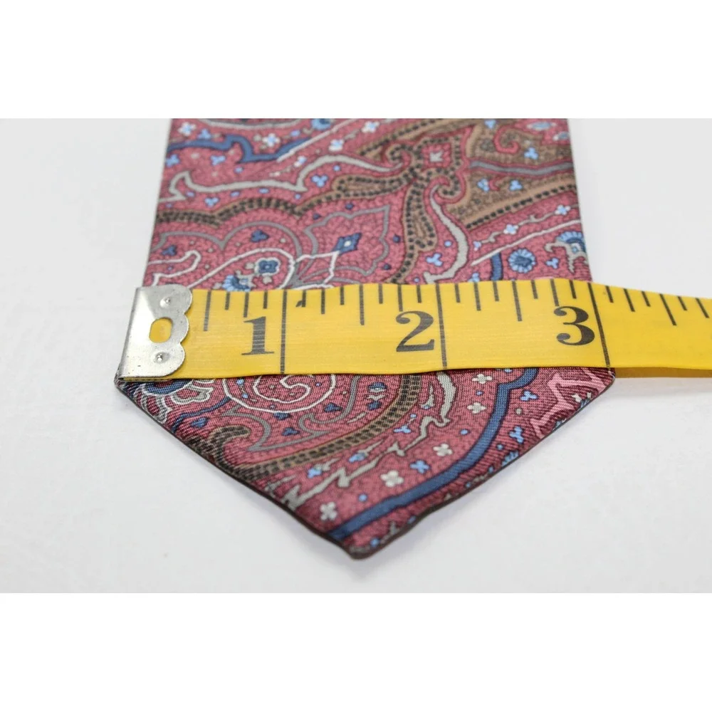 Pallini Mens Silk Tie Paisley Italian Fabric Dusty Rose Blue Tan Necktie